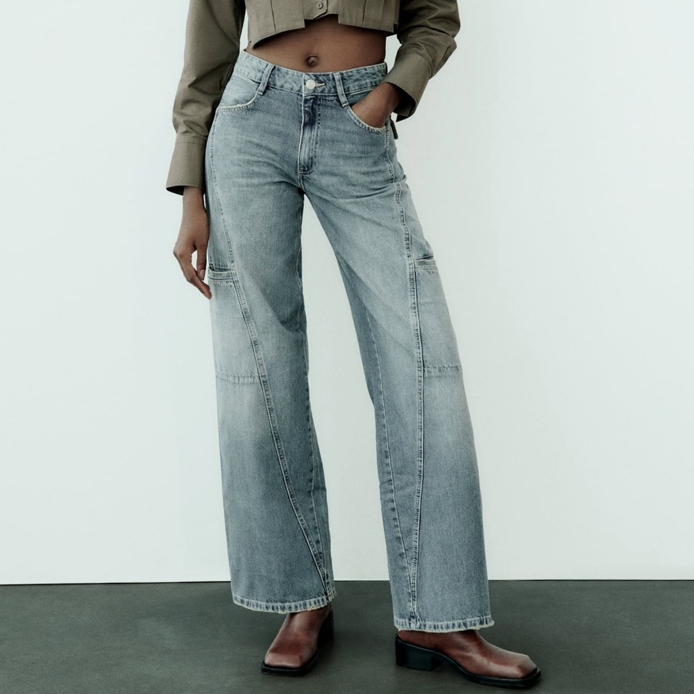 ZARA NWT cargo wide leg jeans mid rise